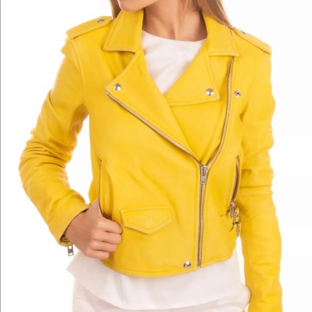 IRO Leather Asheville Biker Jacket Yellow US 4